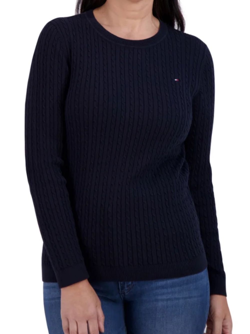 Tommy Hilfiger Womens Navy Cable Knit Cotton Sweater Medium